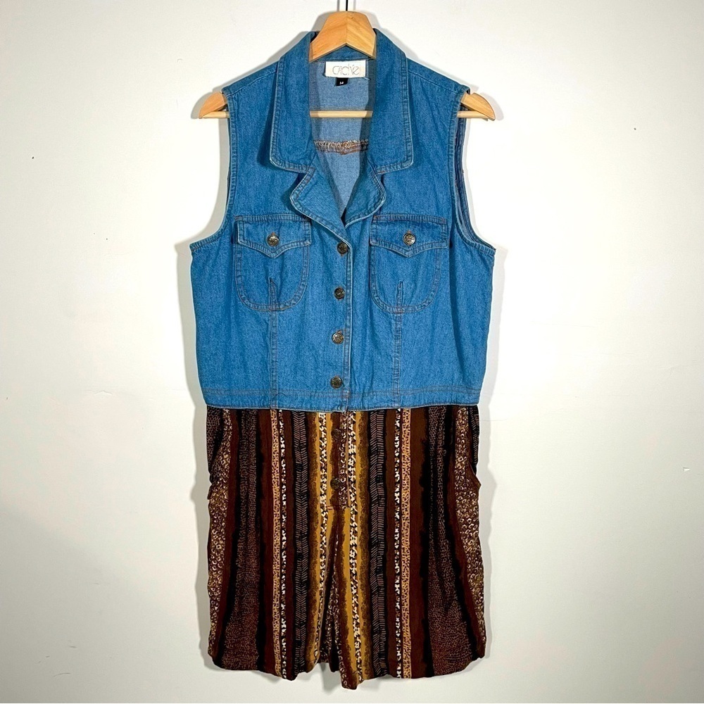 Western Denim Dress Sleeveless Cache Skirt Women’s Vintage Blue Brown Size 14